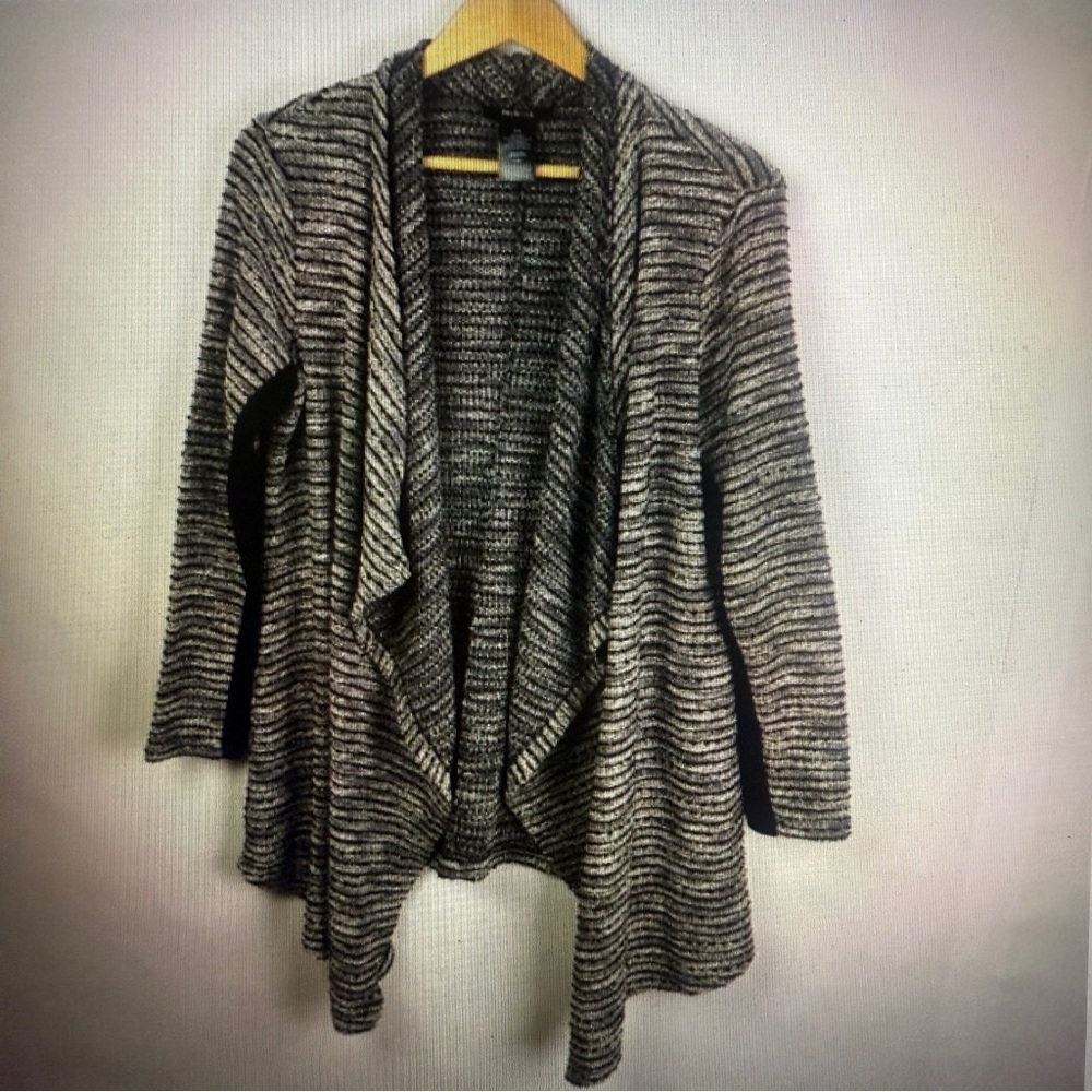 Style & Co Knit Wrap Sweater Cardigan Black White Size M
